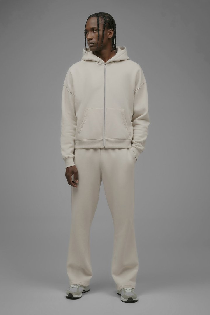 410 Oversized Cropped Zip Hoodie - Cream