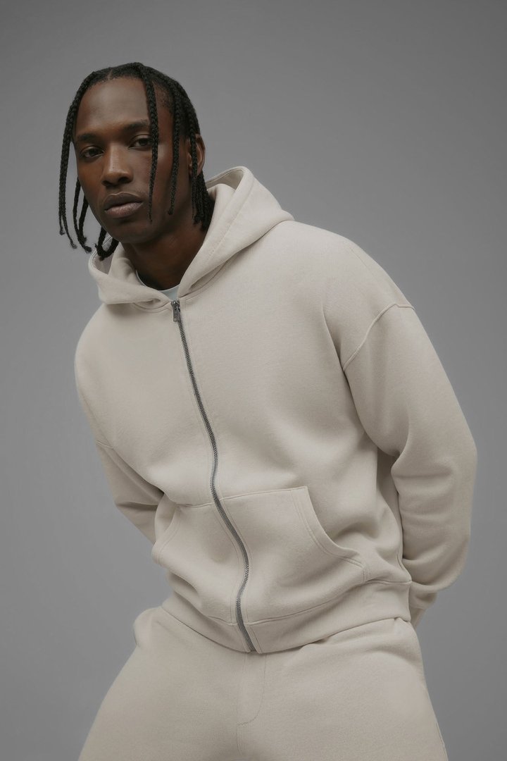 410 Oversized Cropped Zip Hoodie - Cream