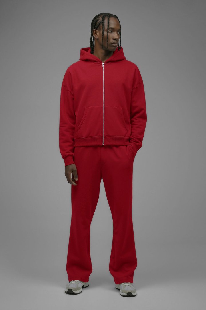 410 Oversized Cropped Zip Hoodie - Red