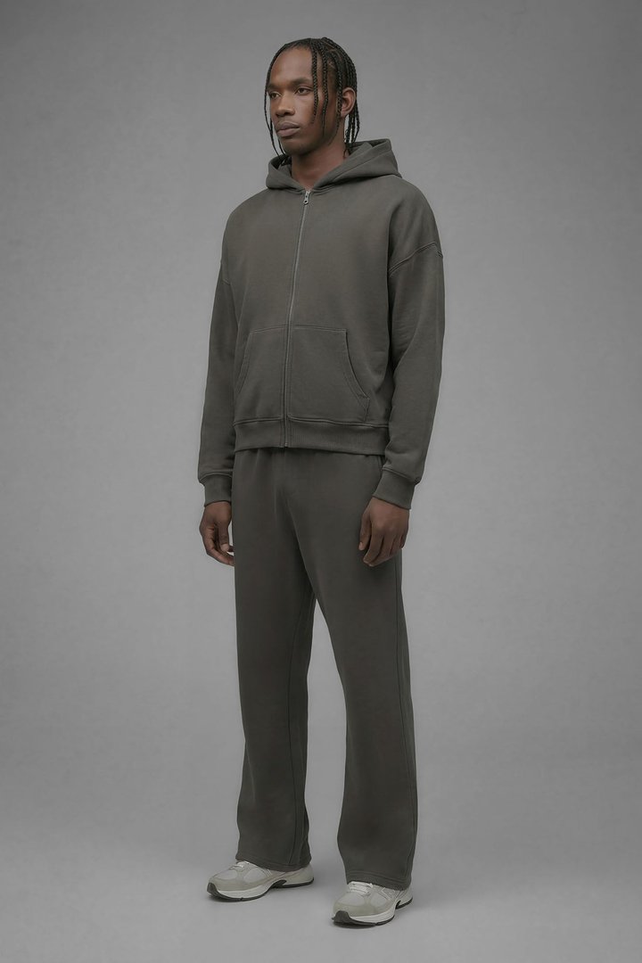 410 Oversized Cropped Zip Hoodie - Moss Grey