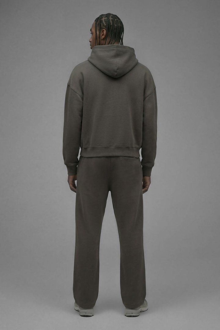 410 Oversized Cropped Zip Hoodie - Moss Grey