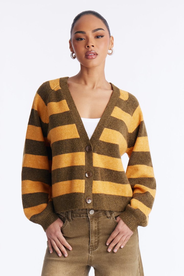 Sweet Addiction Striped Cardigan - Orange/combo