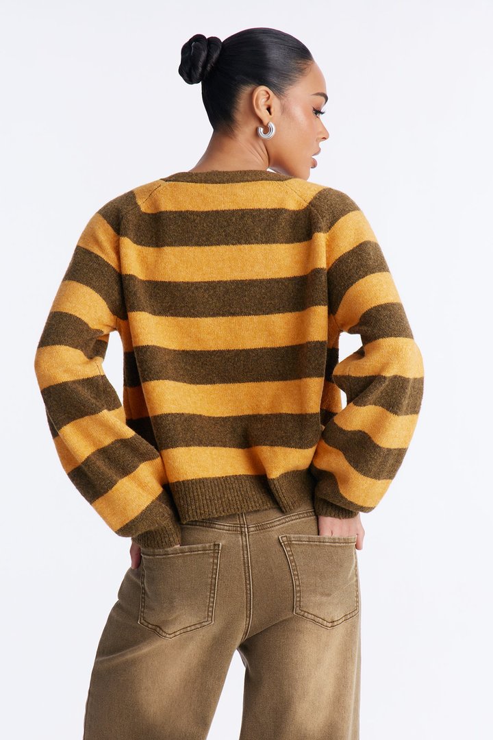 Sweet Addiction Striped Cardigan - Orange/combo
