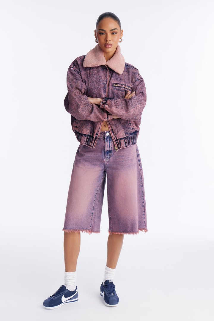 Lost In Love Cut Off Denim Jorts - Pink