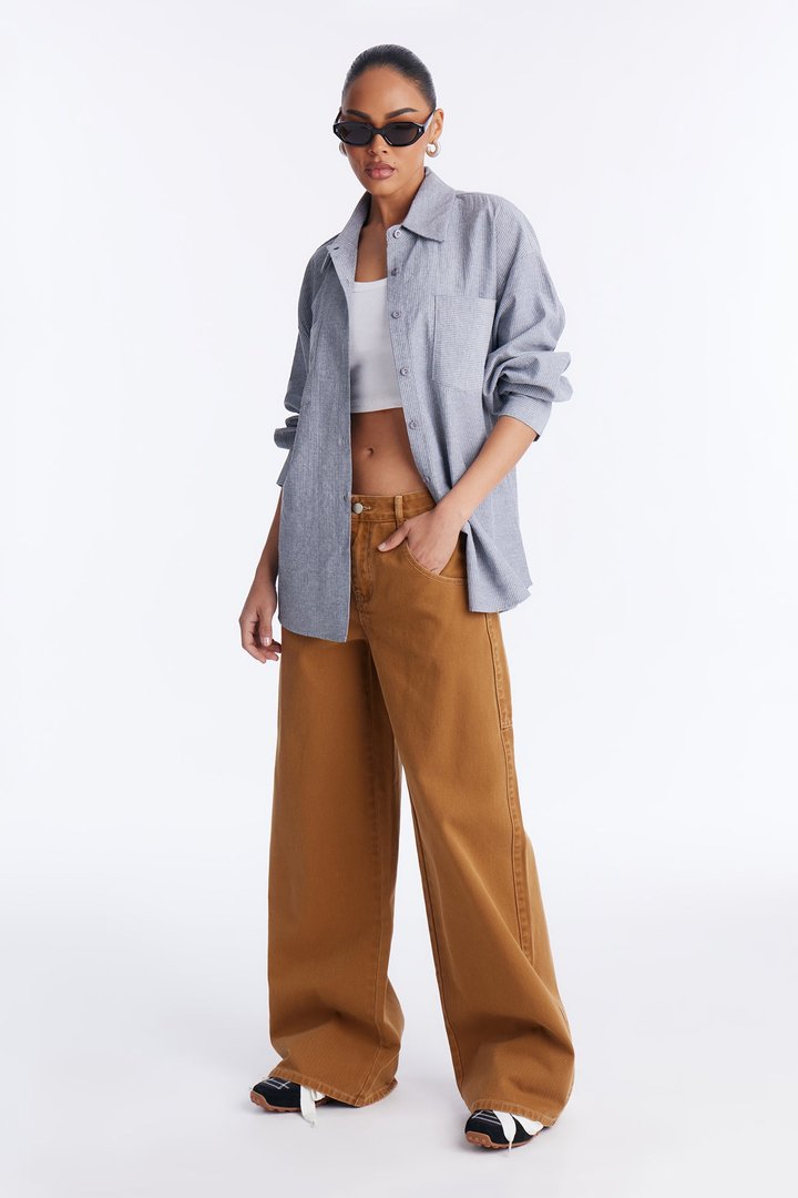 Make No Sense Pinstripe Linen Shirt - Black/combo