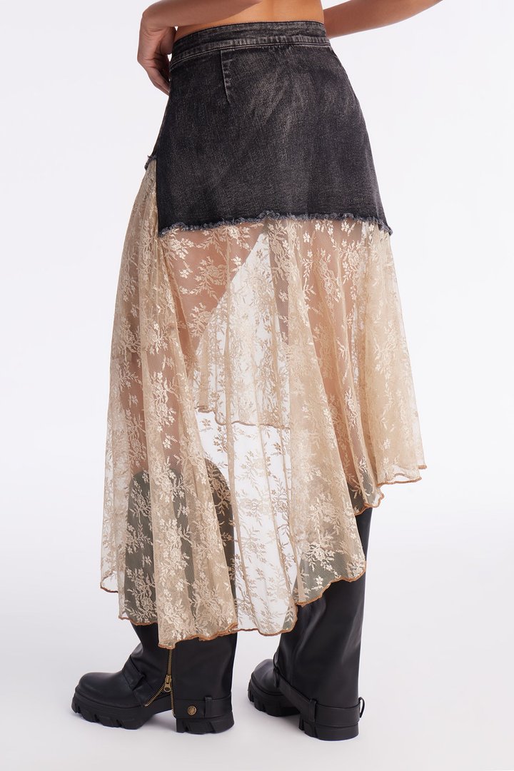 Grunge Mood Asymmetrical Mini Skirt - Black/combo