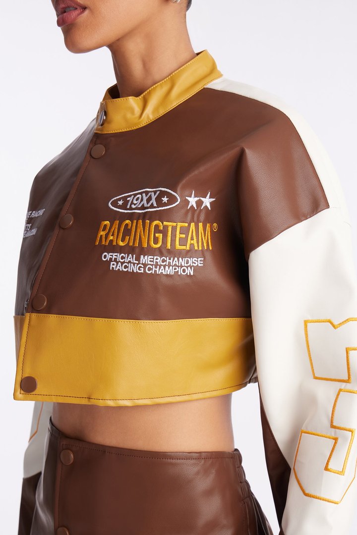 93' Racing Faux Leather Skirt Set - Brown/combo