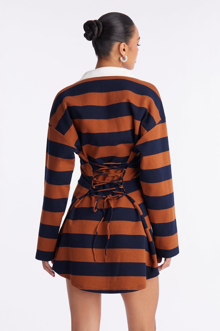 Sandra Striped Long Sleeve Mini Dress - Navy/combo