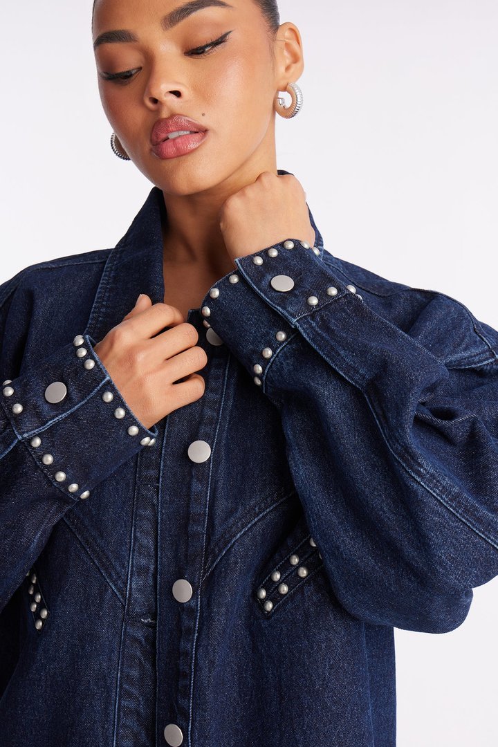 Sanna Studded Denim Mini Skirt Set - Dark Wash