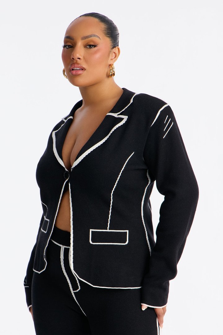 Sleek Comfort Sweater Blazer Pant Set - Black