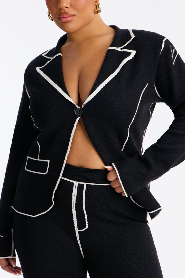 Sleek Comfort Sweater Blazer Pant Set - Black