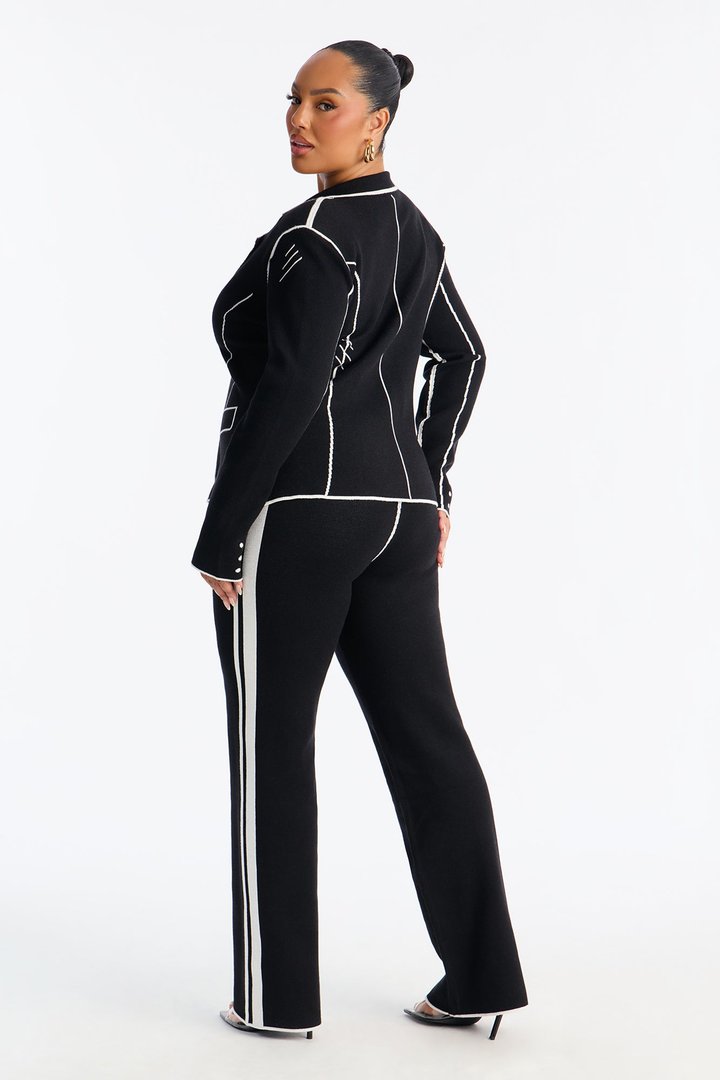 Sleek Comfort Sweater Blazer Pant Set - Black