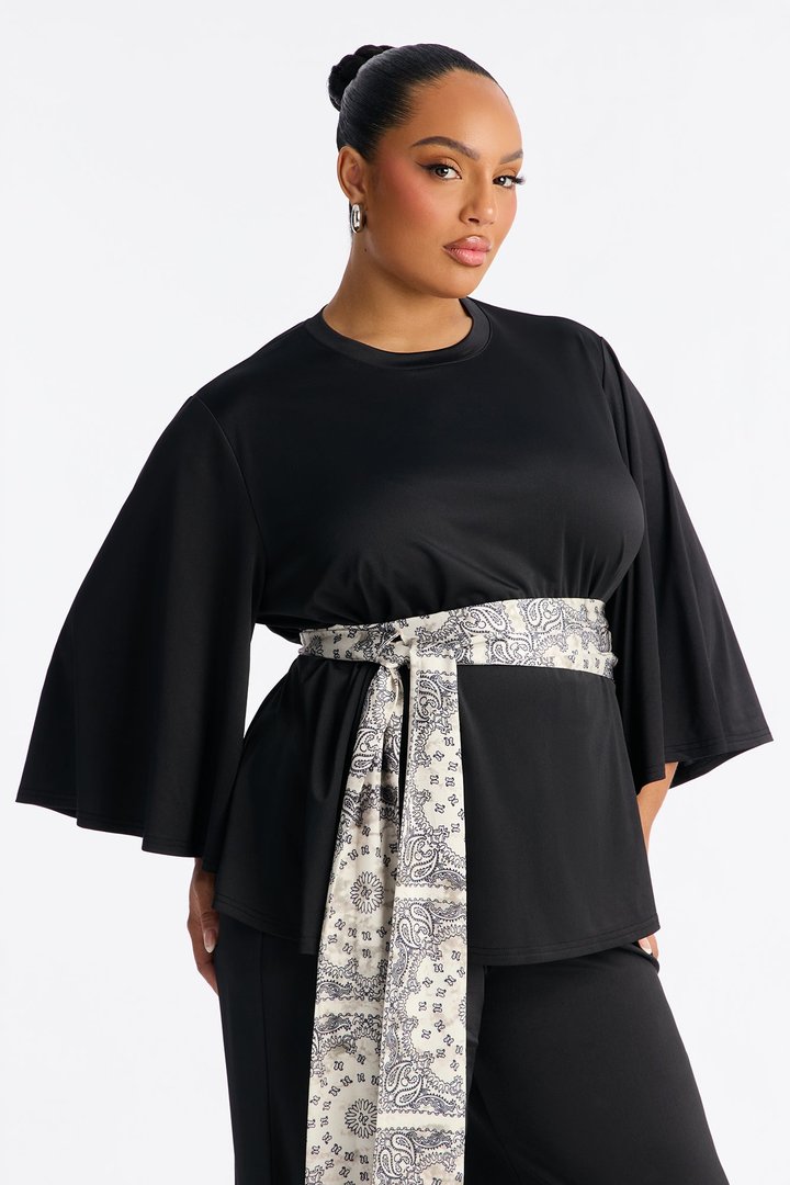 Normani 3 Piece Scarf Belt Pant Set - Black