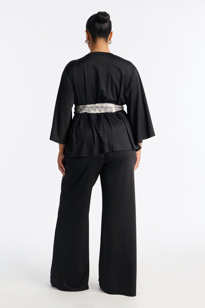 Normani 3 Piece Scarf Belt Pant Set - Black