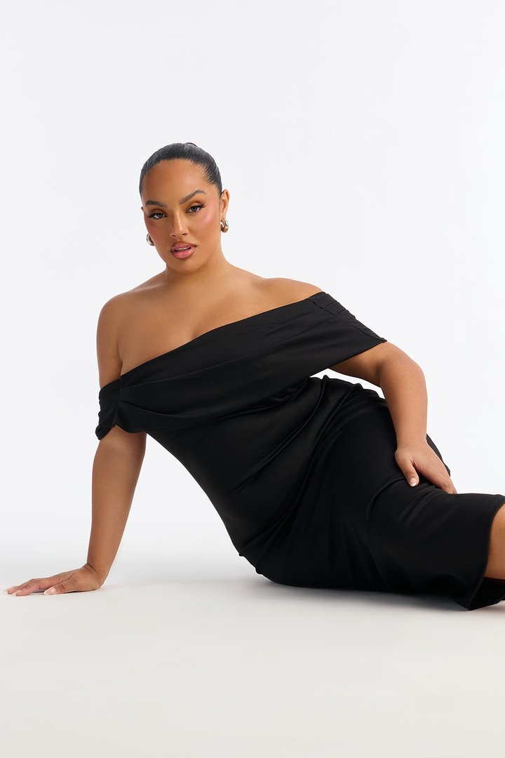 Soraya One Shoulder Scuba Midi Dress - Black
