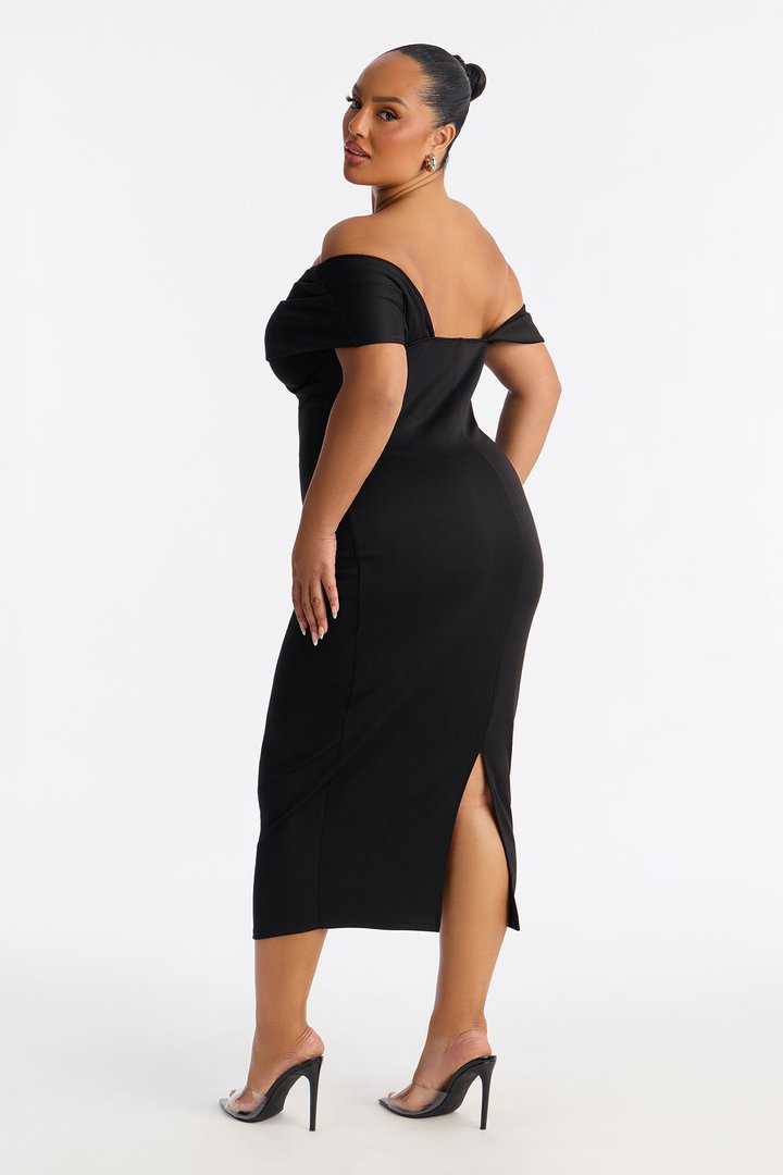 Soraya One Shoulder Scuba Midi Dress - Black