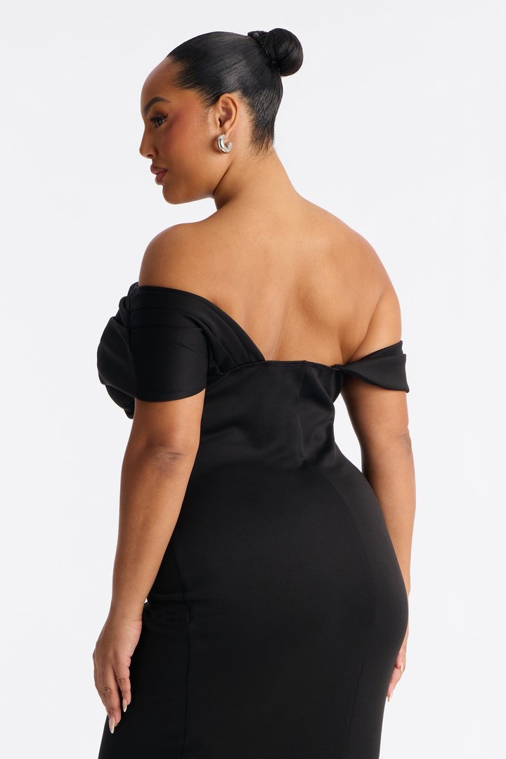 Soraya One Shoulder Scuba Midi Dress - Black