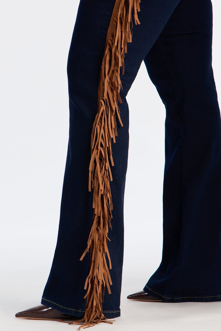 Howdy Girl Low Rise Fringe Flare Jeans - Dark Denim