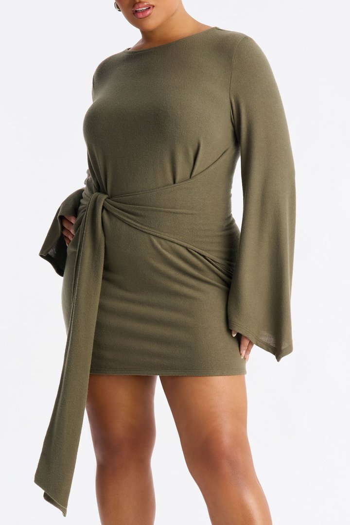 Mariana Long Sleeve Sweater Mini Dress - Olive