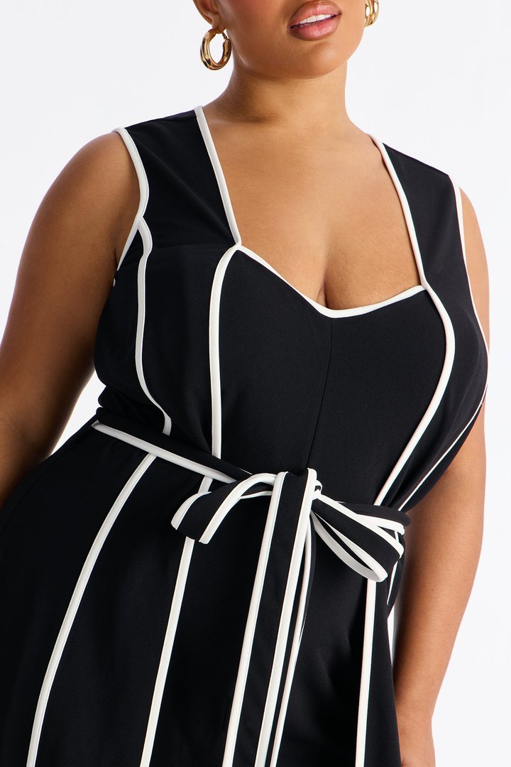 Amalie Tie Belt Wide Leg Jumpsuit - Black/White