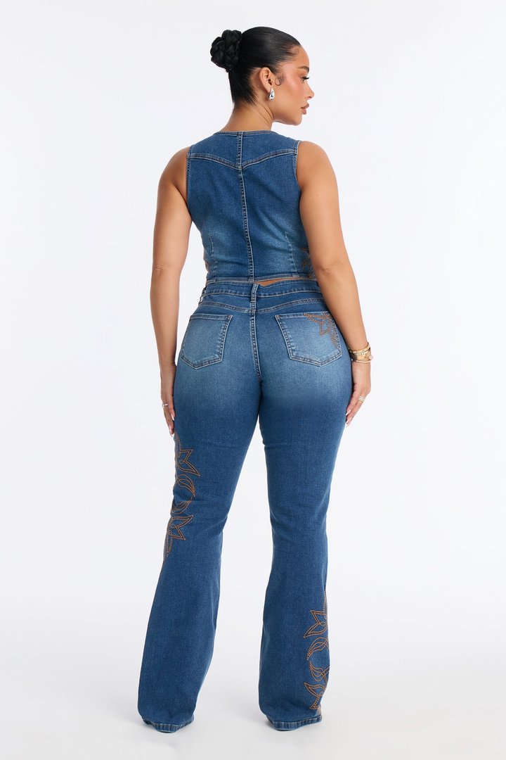 Rodeo Royale Embroidered Denim Vest - Dark Wash