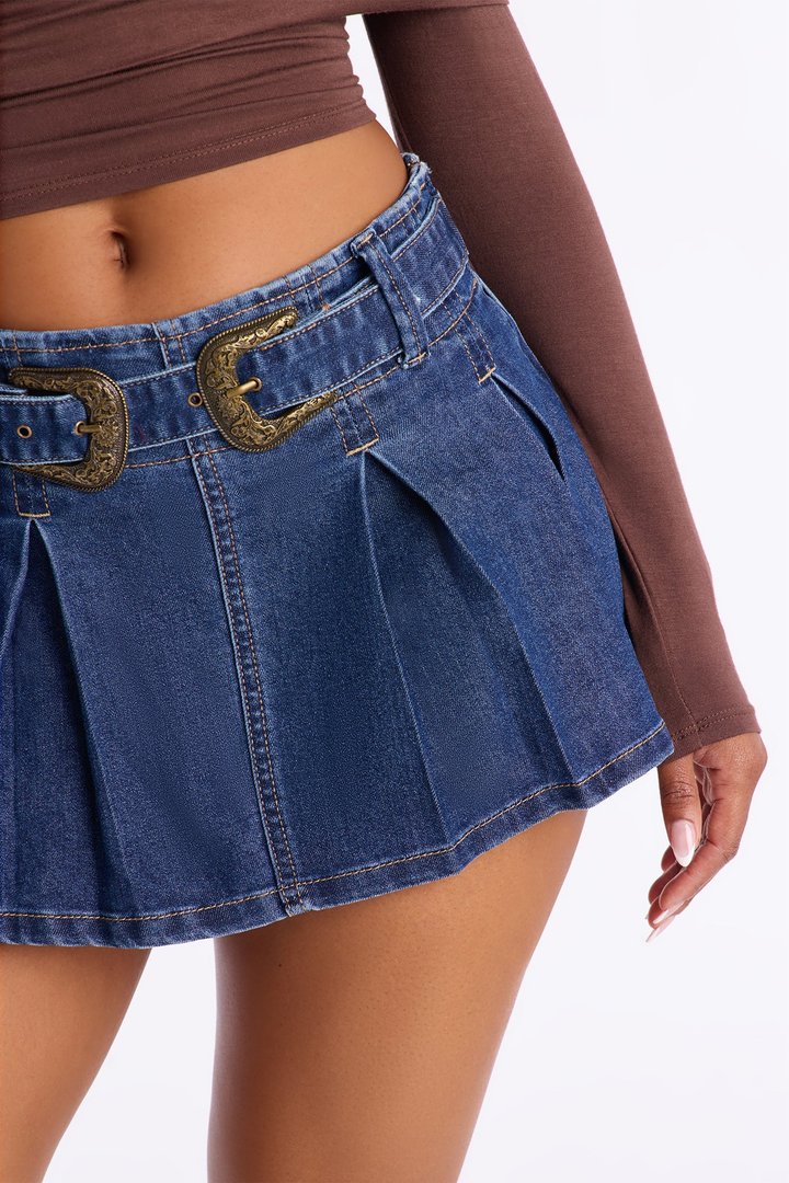 Rely On Me Denim Belted Micro Mini Skort - Dark Wash