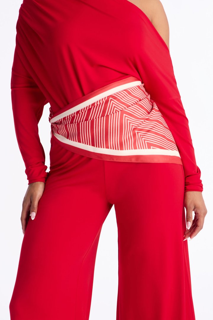 Define Me 3 Piece Scarf Pant Set - Red