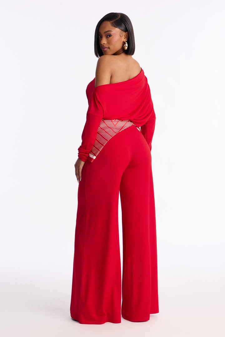 Define Me 3 Piece Scarf Pant Set - Red