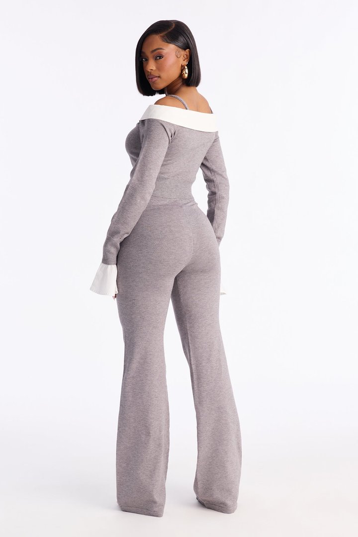 Katherine Sweater Off Shoulder Pant Set - Grey