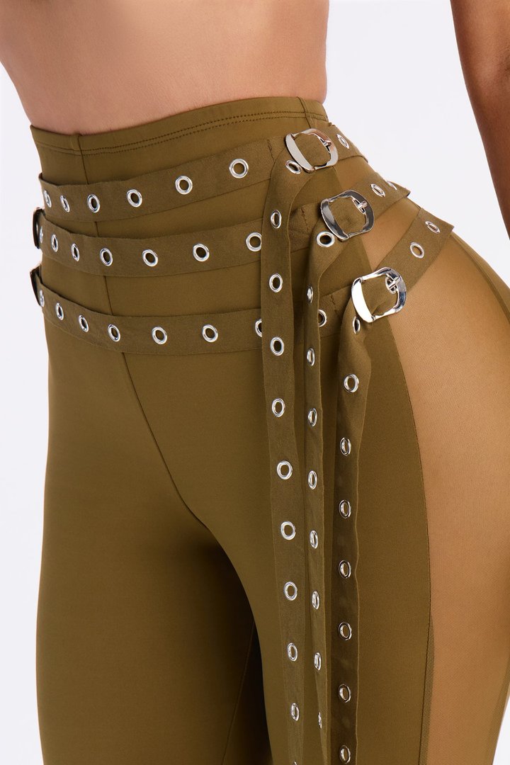 Gia Belted Mesh Capri Legging - Military Green