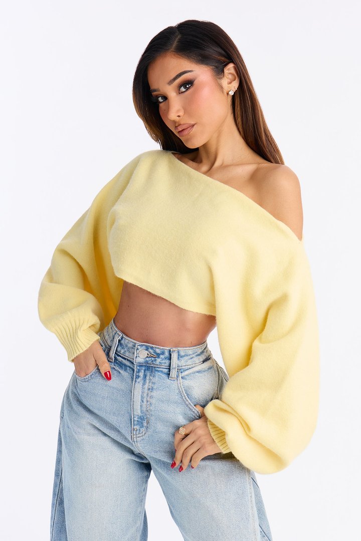 Love Away One Shoulder Sweater Top - Butter Yellow