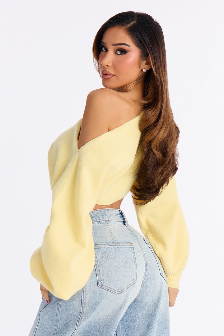 Love Away One Shoulder Sweater Top - Butter Yellow