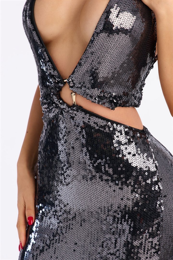 Jenna Backless Sequin Gown - Black