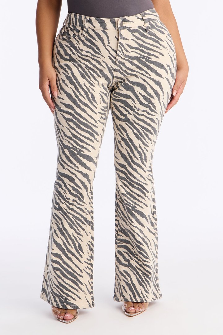 Can't Tame Me Zebra Print Flare Jeans - Black/White