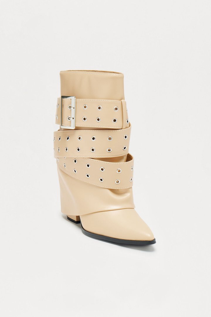Loxley Buckle Overlay Boots - Cream