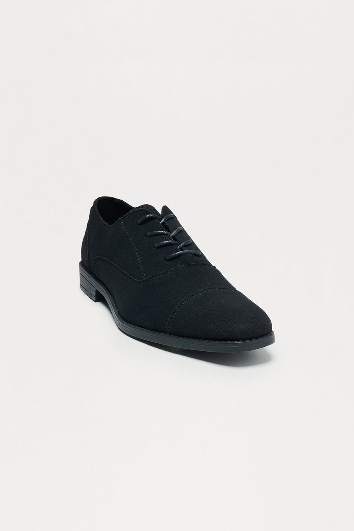 Classic Textured Lace Up Cap Toe Oxford - Black