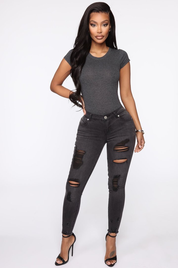 Lily Crew Neck Top - Charcoal