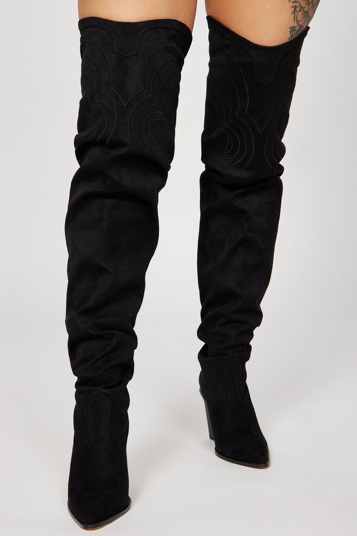 Nashville Babe Thigh High Cowboy Boots - Black