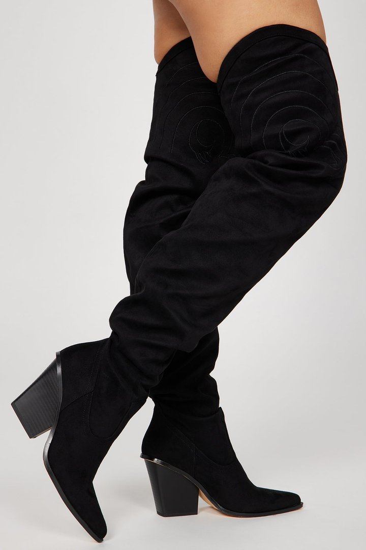 Nashville Babe Thigh High Cowboy Boots - Black