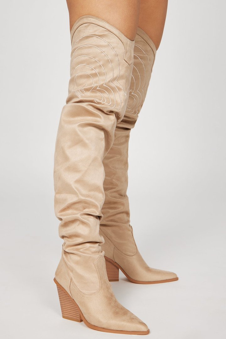 Nashville Babe Thigh High Cowboy Boots - Nude