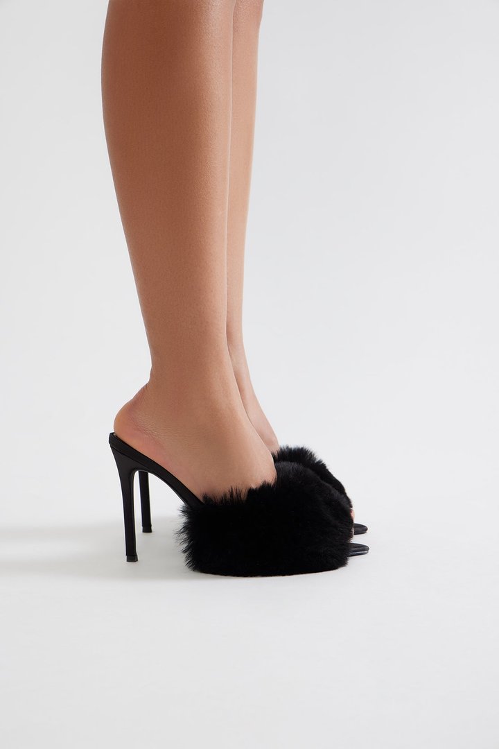 Fannie Faux Fur Mules - Black