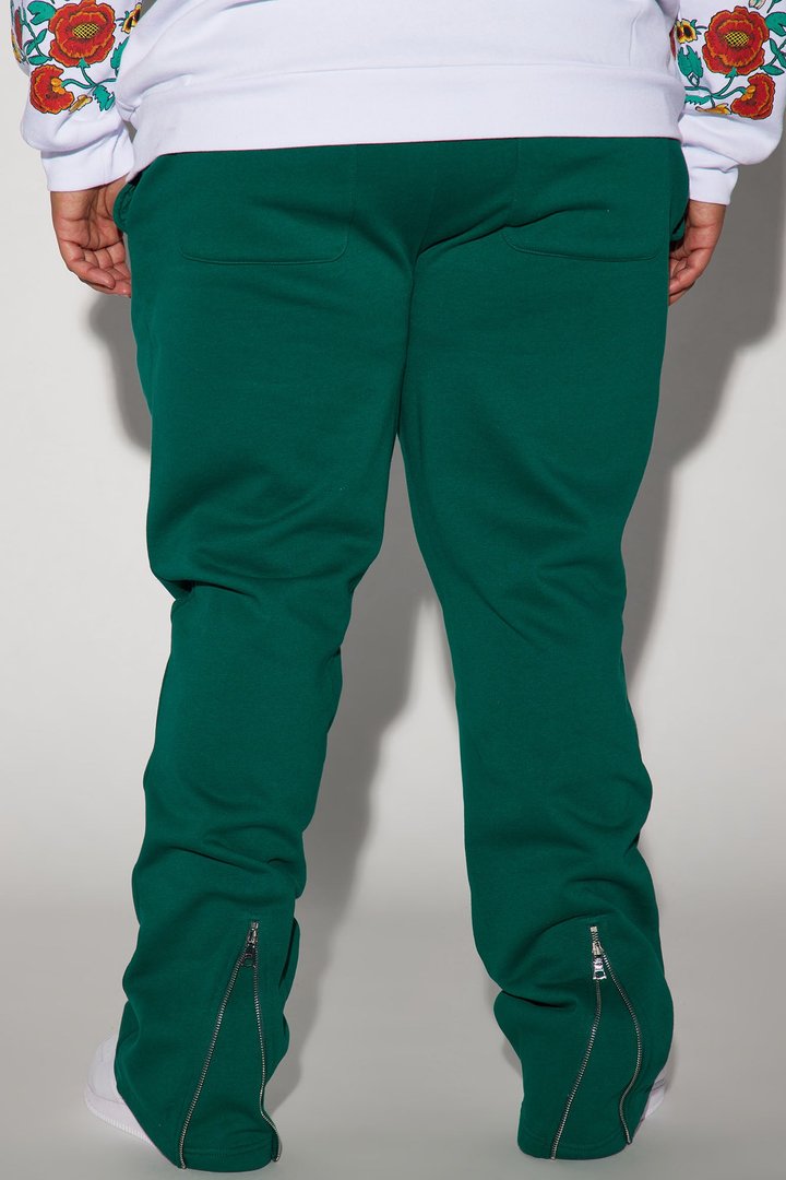 Tayson Back Zipper Skinny Flared Sweatpants - Green
