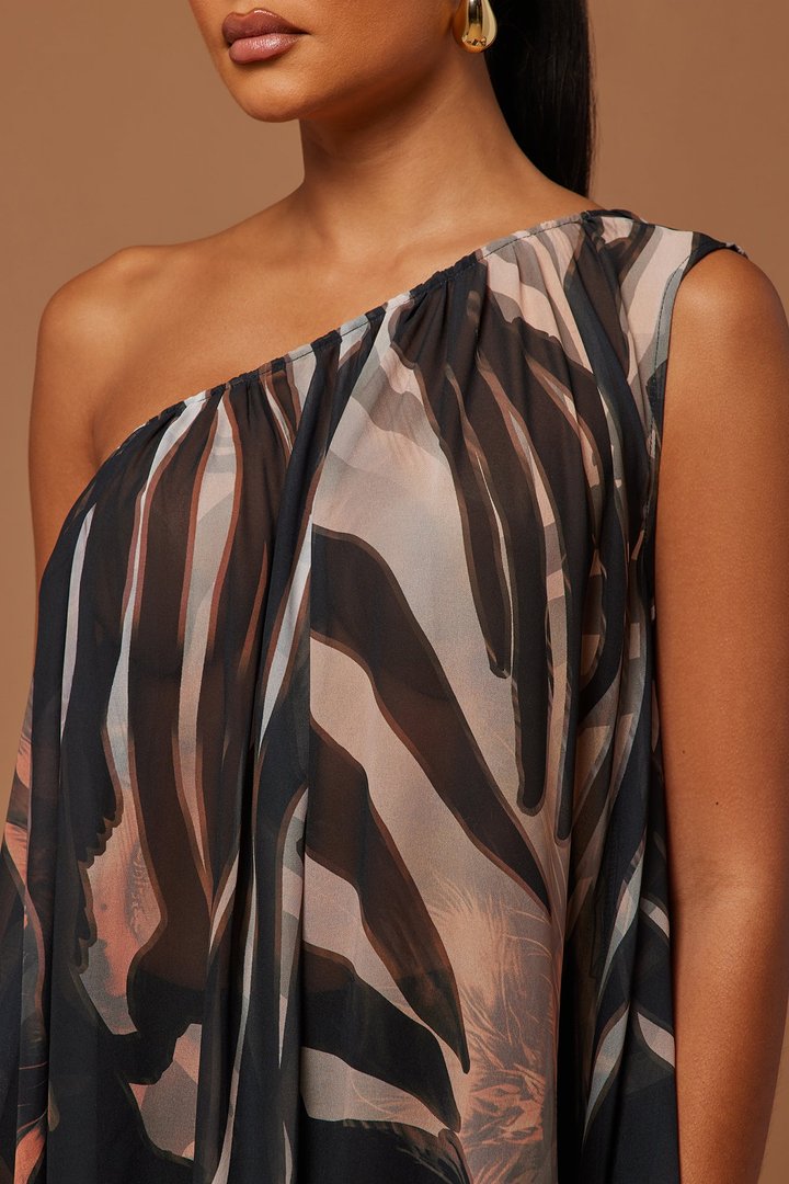 Florence Chiffon Kaftan Maxi Dress - Black/Brown
