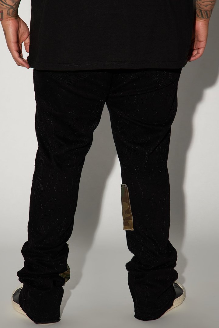 Hint Of Camo Stacked Skinny Flare Jeans - Black