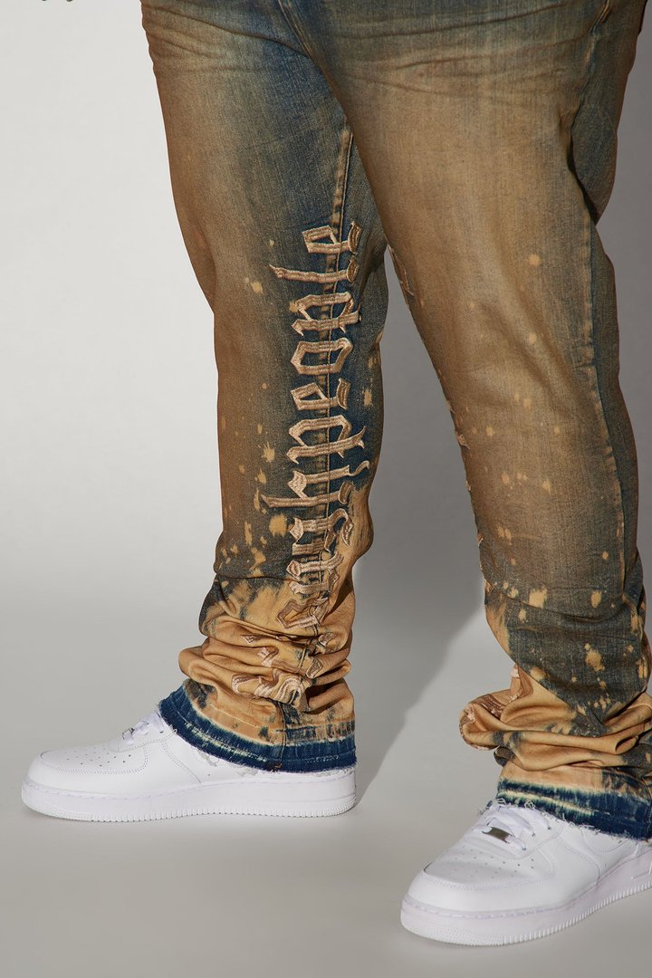 See It Through Bleached Stacked Skinny Flare Jeans - Vintage Wash