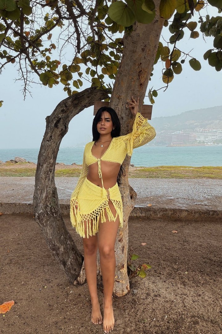 Don't Be Jealous Crochet Skirt Set - Yellow