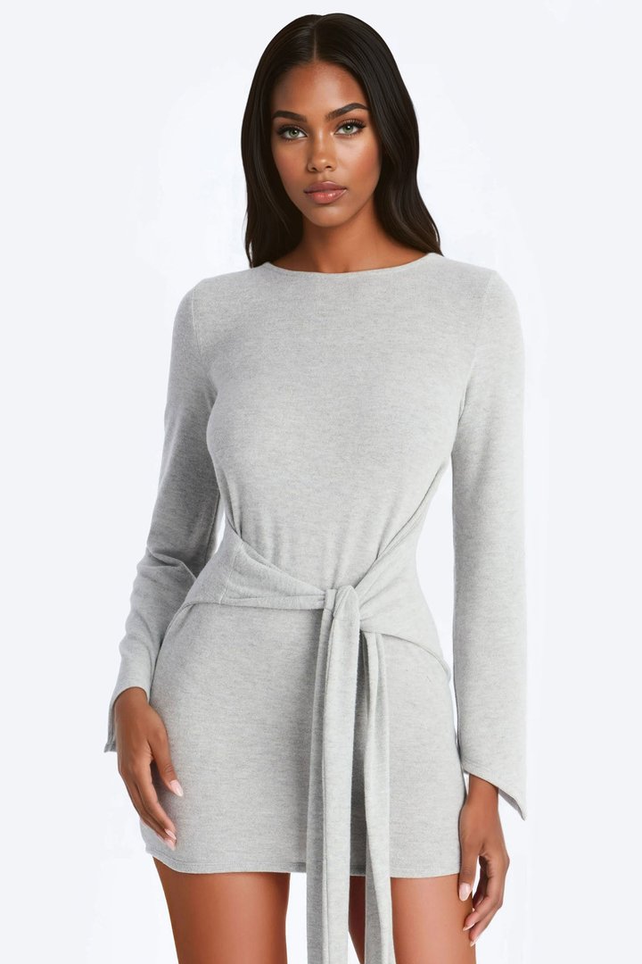 Mariana Long Sleeve Sweater Mini Dress - Grey
