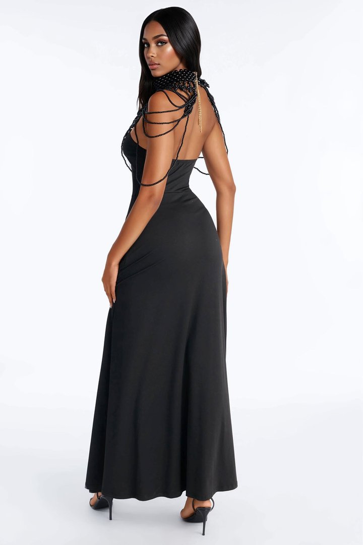 Nadine Embellished Drape Gown - Black