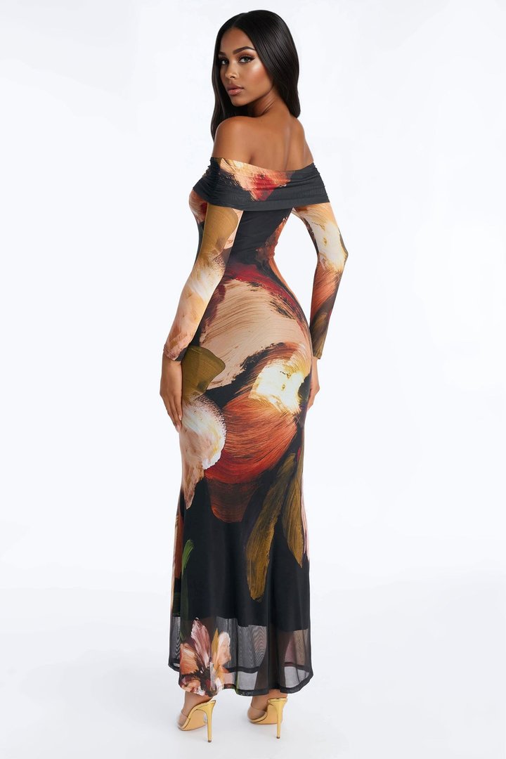 Jennifer Floral Mesh Maxi Dress - Black/combo