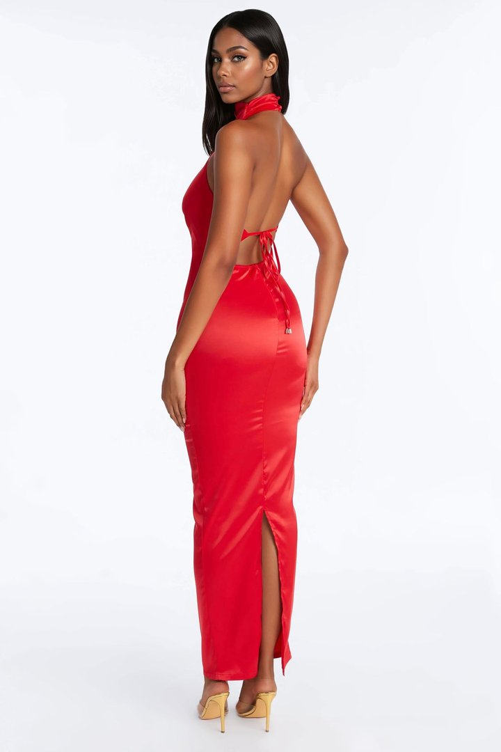 Limitless Aura Backless Satin Gown - Red